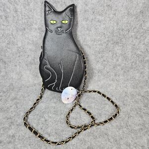 NWT Ella & Elly Black Cat Crossbody Black Gold Braided Chain Purse Bag